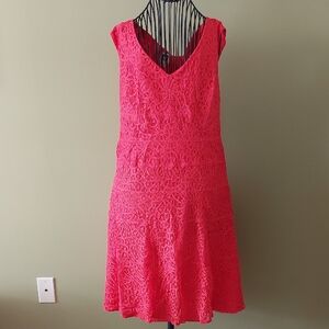 Anne Klein Hot Pink Lace V-Neck Midi Dress